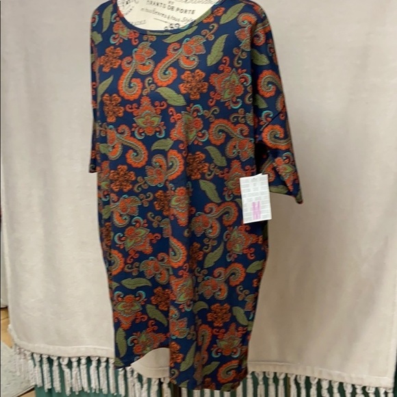 LULAROE Irma Top M, NWT, Navy with orange floral - Picture 2 of 7